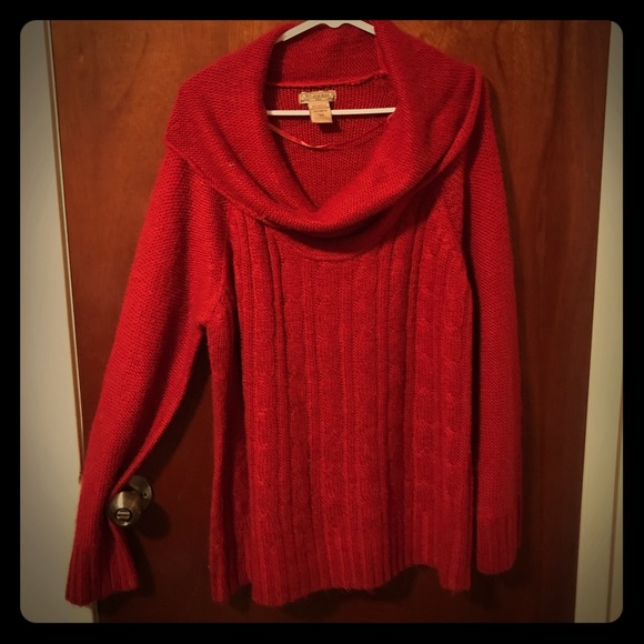 SOLD 3X Red knitted cowl-neck sweater - Picture 1 of 4